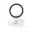 Hematites 8mm pulsera de cuentas de acero inoxidable aleación pulsera para hombres